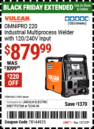 Harbor Freight Coupons, HF Coupons, 20% off - Vulcan Omnipro 220 Multiprocess Welder With 120/240 Volt Input