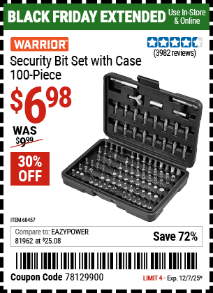 Harbor Freight Coupons, HF Coupons, 20% off - 100 Piece Security Bit Set