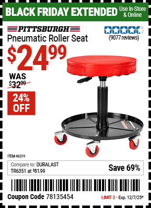 Harbor Freight Coupons, HF Coupons, 20% off - Mechanic's Roller Seat, Pneumatic Adjustable Roller Seat