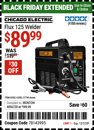Harbor Freight Coupons, HF Coupons, 20% off - 125 Amp Flux-core Welder