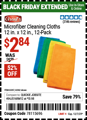 Harbor Freight Coupons, HF Coupons, 20% off - Microfiber Cleaning Cloths Pack Of 12