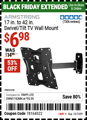 Harbor Freight Coupons, HF Coupons, 20% off - Swivel/tilt Tv Wall Mount