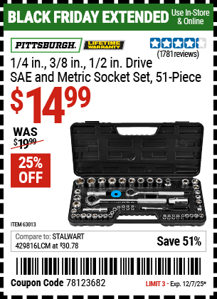 Harbor Freight Coupons, HF Coupons, 20% off - 51 Piece Sae And Metric Socket Set