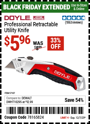Harbor Freight Coupons, HF Coupons, 20% off - DOYLE Professional Retractable Utility Knife 