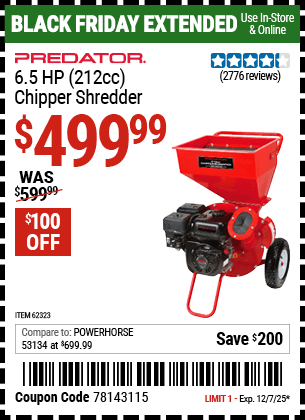 Harbor Freight Coupons, HF Coupons, 20% off - Chipper/shredder With 6.5 Hp Gas Engine (212 Cc)