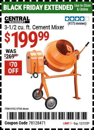Harbor Freight Coupons, HF Coupons, 20% off - 3-1/2 Cubic Ft. Cement Mixer