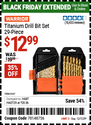 Harbor Freight Coupons, HF Coupons, 20% off - 29 Piece Titanium Drill Bit Set