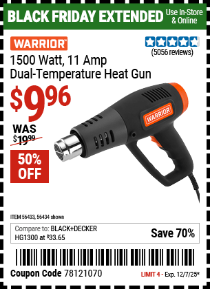 Harbor Freight Coupons, HF Coupons, 20% off - 1500w Dual Temperature Heat Gun