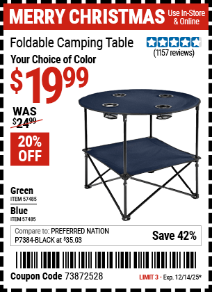 Harbor Freight Coupons, HF Coupons, 20% off - Foldable Camping Table