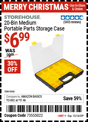 Harbor Freight Coupons, HF Coupons, 20% off - 20 Bin Portable Parts Storage Case