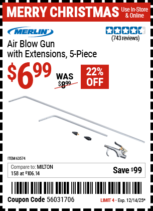 Harbor Freight Coupons, HF Coupons, 20% off - Merlin Air Blow Gun With 2 Ft. Extension
