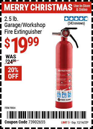 Harbor Freight Coupons, HF Coupons, 20% off - 2.5 Lb. Garage/workshop Fire Extinguisher