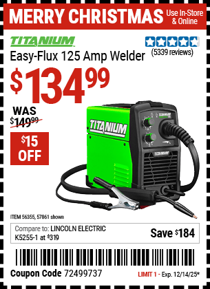 Harbor Freight Coupons, HF Coupons, 20% off - TITANIUM Easy-Flux 125 Amp Welder 