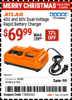 Harbor Freight Coupons, HF Coupons, 20% off - 40v and 80v Dual Voltage Rapid Battery Charger
