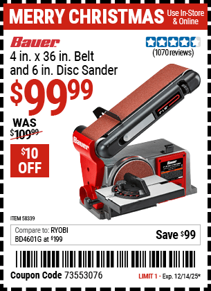 Harbor Freight Coupons, HF Coupons, 20% off - 4 in. x 36 in. Belt and 6 in. Disc Sander
