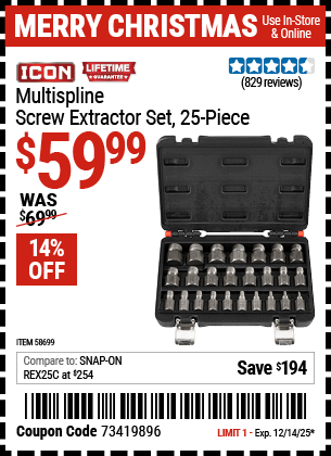 Harbor Freight Coupons, HF Coupons, 20% off - ICON Multispline Extractor Set, 25 Piece for $49.99