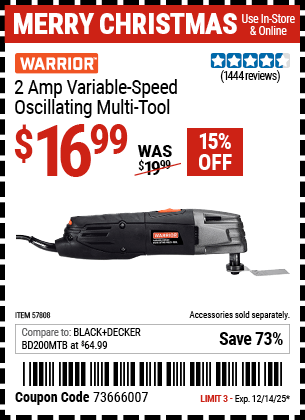Harbor Freight Coupons, HF Coupons, 20% off - WARRIOR 2 Amp Variable Speed Oscillating Multi-Tool 