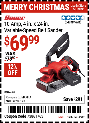 Harbor Freight Coupons, HF Coupons, 20% off - 10 Amp 4 in. x 24 in. Variable Speed Belt Sander