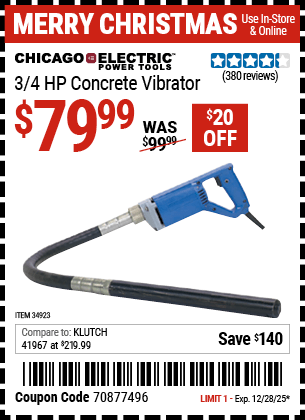 Harbor Freight Coupons, HF Coupons, 20% off - 3/4 Hp Concrete Vibrator