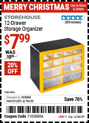 Harbor Freight Coupons, HF Coupons, 20% off - 12 Drawer Storage Organizer