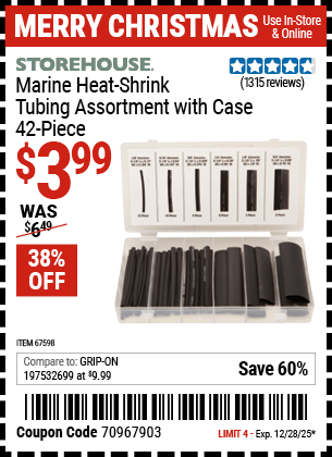 Harbor Freight Coupons, HF Coupons, 20% off - 42 Piece Marine Heat Shrink Tubing Assorment With Case