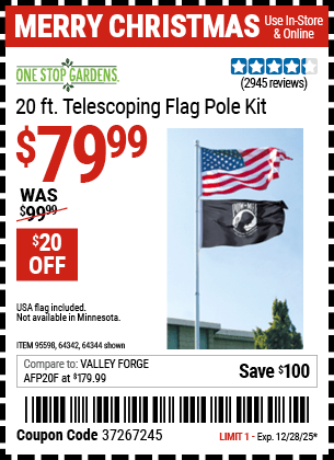 Harbor Freight Coupons, HF Coupons, 20% off - 20 Ft. Telescoping Flag Pole