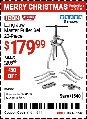 Harbor Freight Coupons, HF Coupons, 20% off - ICON Long Jaw Master Puller Set 