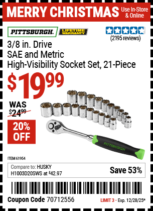 Harbor Freight Coupons, HF Coupons, 20% off - 21 Piece 3/8
