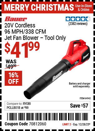 Harbor Freight Coupons, HF Coupons, 20% off - 20v Lithium Bauer Blower