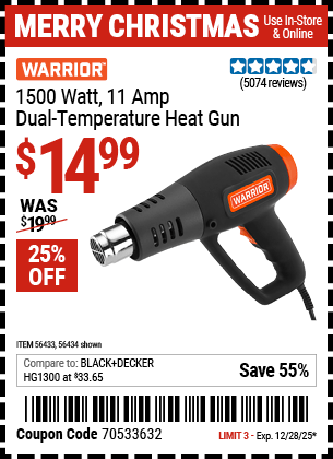 Harbor Freight Coupons, HF Coupons, 20% off - 1500w Dual Temperature Heat Gun