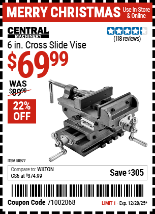 Harbor Freight Coupons, HF Coupons, 20% off - CENTRAL MACHINERY 6 in. Cross Slide Vise 