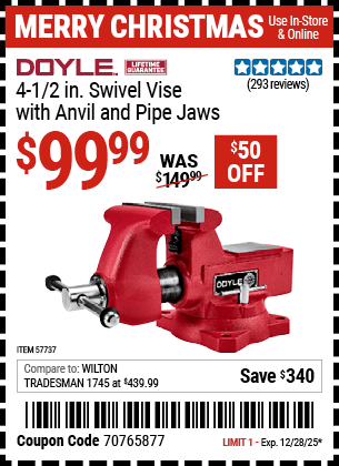 Harbor Freight Coupons, HF Coupons, 20% off - 4 in. Swivel Vise with Anvil  and Pipe Jaws
