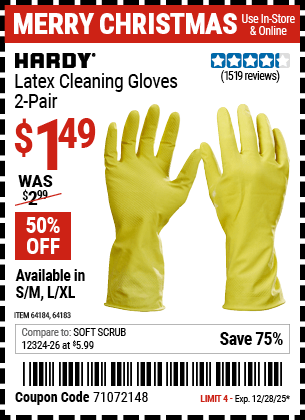 Harbor Freight Coupons, HF Coupons, 20% off - Latex Cleaning Gloves 2 Pair