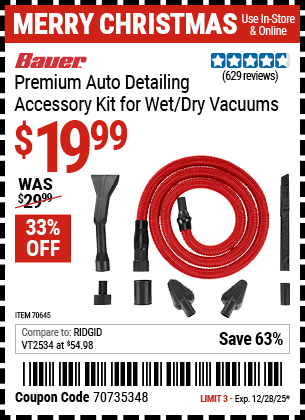 Harbor Freight Coupons, HF Coupons, 20% off - BAUER Premium Auto Detailing Accessory Kit for Wet/Dry Vacuums for $19.99