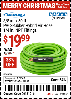 Harbor Freight Coupons, HF Coupons, 20% off - 3/8 in. x 50 ft. PVC/Rubber Hybrid Air Hose