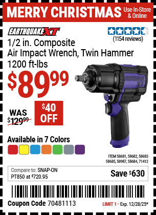 Harbor Freight Coupons, HF Coupons, 20% off - EARTHQUAKE 1/2 in. Composite Xtreme Torque Air Impact Wrench 