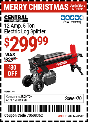 Harbor Freight Coupons, HF Coupons, 20% off - 5 Ton Log Splitter
