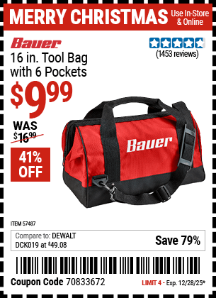 Harbor Freight Coupons, HF Coupons, 20% off - 16 In. Tool Bag With 6 Pockets