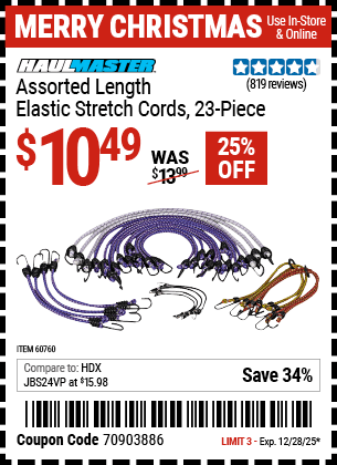 Harbor Freight Coupons, HF Coupons, 20% off - 23 Piece Assorted Length Elastic Stretch Cords