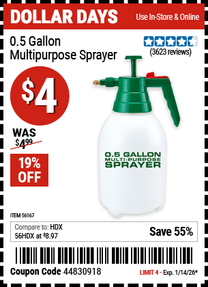 Harbor Freight Coupons, HF Coupons, 20% off - 0.5 Gallon Home And Garden Sprayer