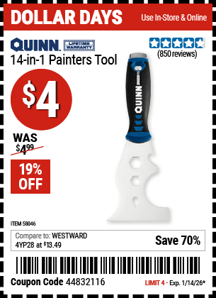 Harbor Freight Coupons, HF Coupons, 20% off - QUINN 14-In-1 Painter�s Tool for $3.99