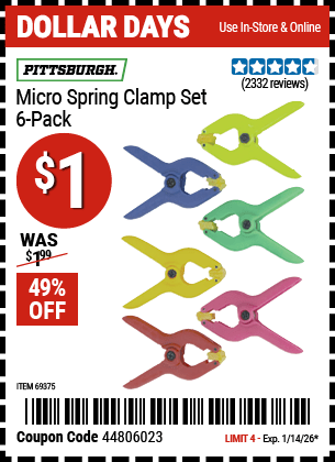 Harbor Freight Coupons, HF Coupons, 20% off - 6 Piece Micro Spring Clamp Set
