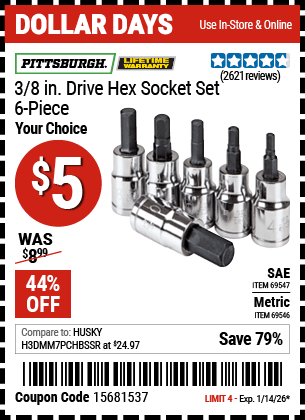 Harbor Freight Coupons, HF Coupons, 20% off - 6 Piece 3/8