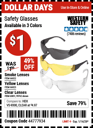 Harbor Freight Coupons, HF Coupons, 20% off - Clear Lens Safety Glasses