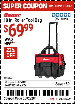 Harbor Freight Coupons, HF Coupons, 20% off - 18 in. Roller Tool Bag