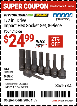 Harbor Freight Coupons, HF Coupons, 20% off - 8 Piece 1/2