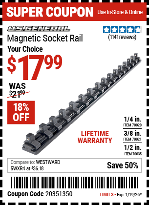 Harbor Freight Coupons, HF Coupons, 20% off - U.s. General Magnetic Socket Rails