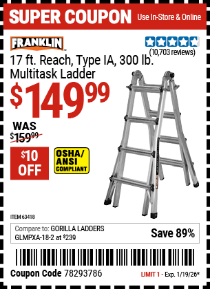 Harbor Freight Coupons, HF Coupons, 20% off - 17 Foot Type Ia Muti Task Ladder