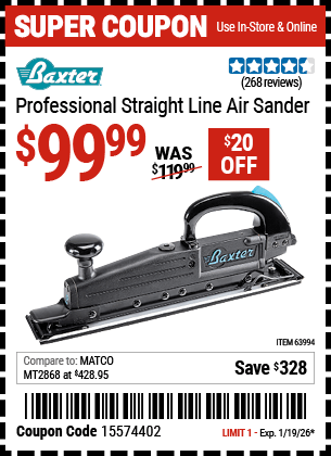Harbor Freight Coupons, HF Coupons, 20% off - Baxter Straight Line Air Sander