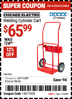 Harbor Freight Coupons, HF Coupons, 20% off - CHICAGO ELECTRIC Welding Cylinder Cart for $59.99